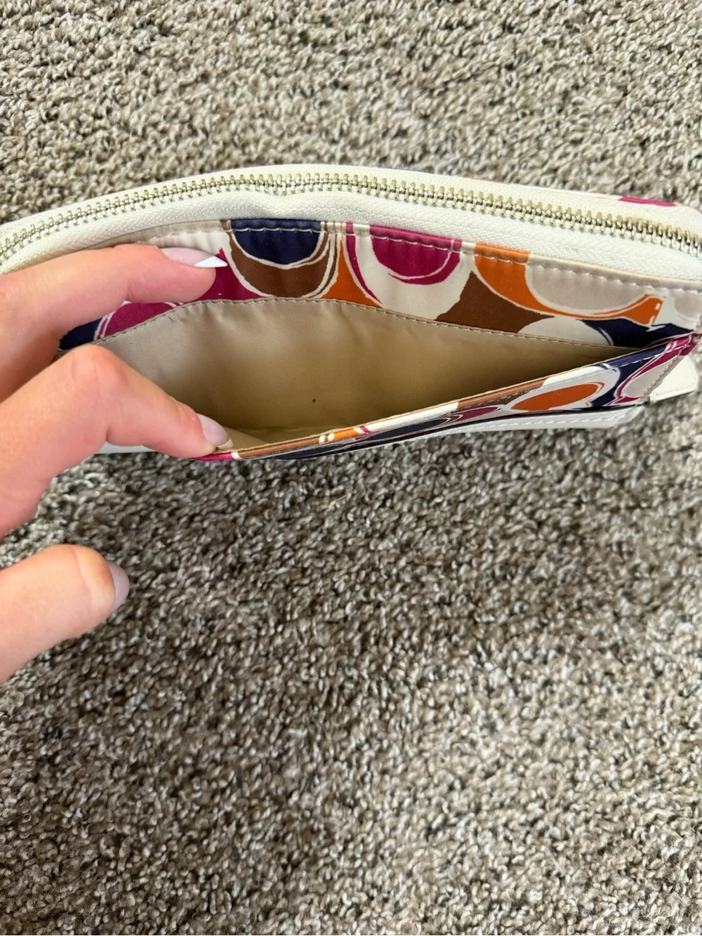 Coach Multicolor Signature Zip Wallet with Cream Trim